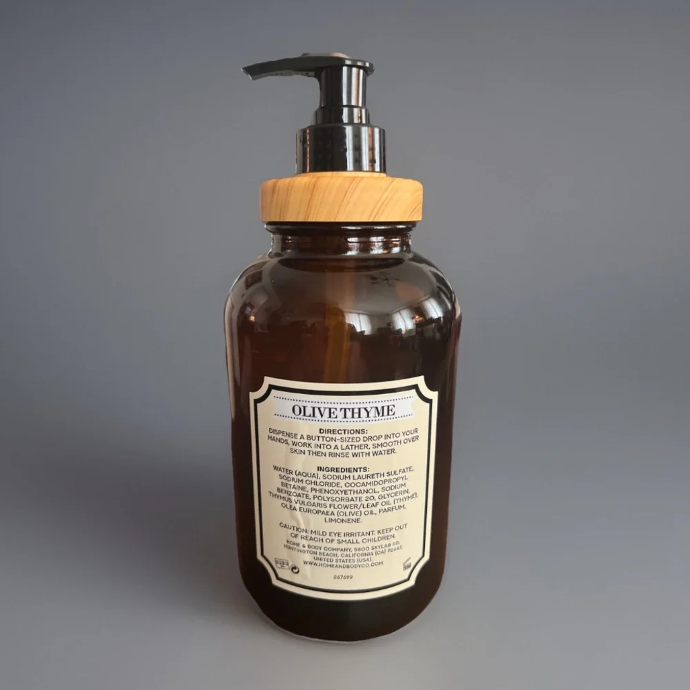 PREMIUM OLIVE THYME LIQUID HAND SOAP IN GLASS BOTTLE - Picture 2 of 2